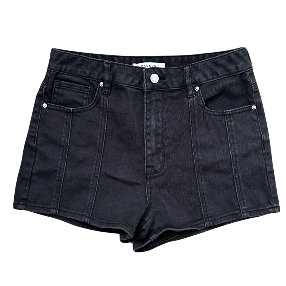 PACSUN Stretch High-Rise Shorts Black Denim Women’s Size 27. - Picture 2 of 15